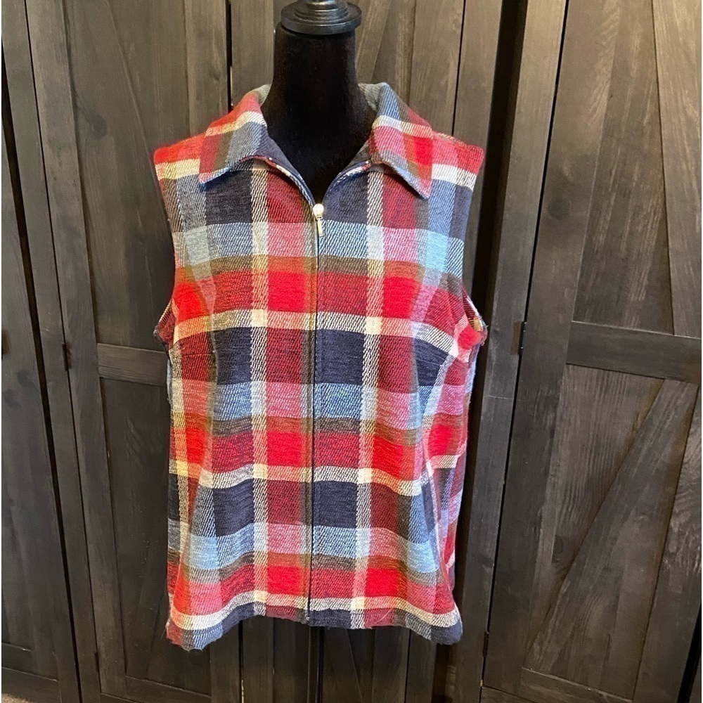 Allison Daley red blue and cream vest Size 14